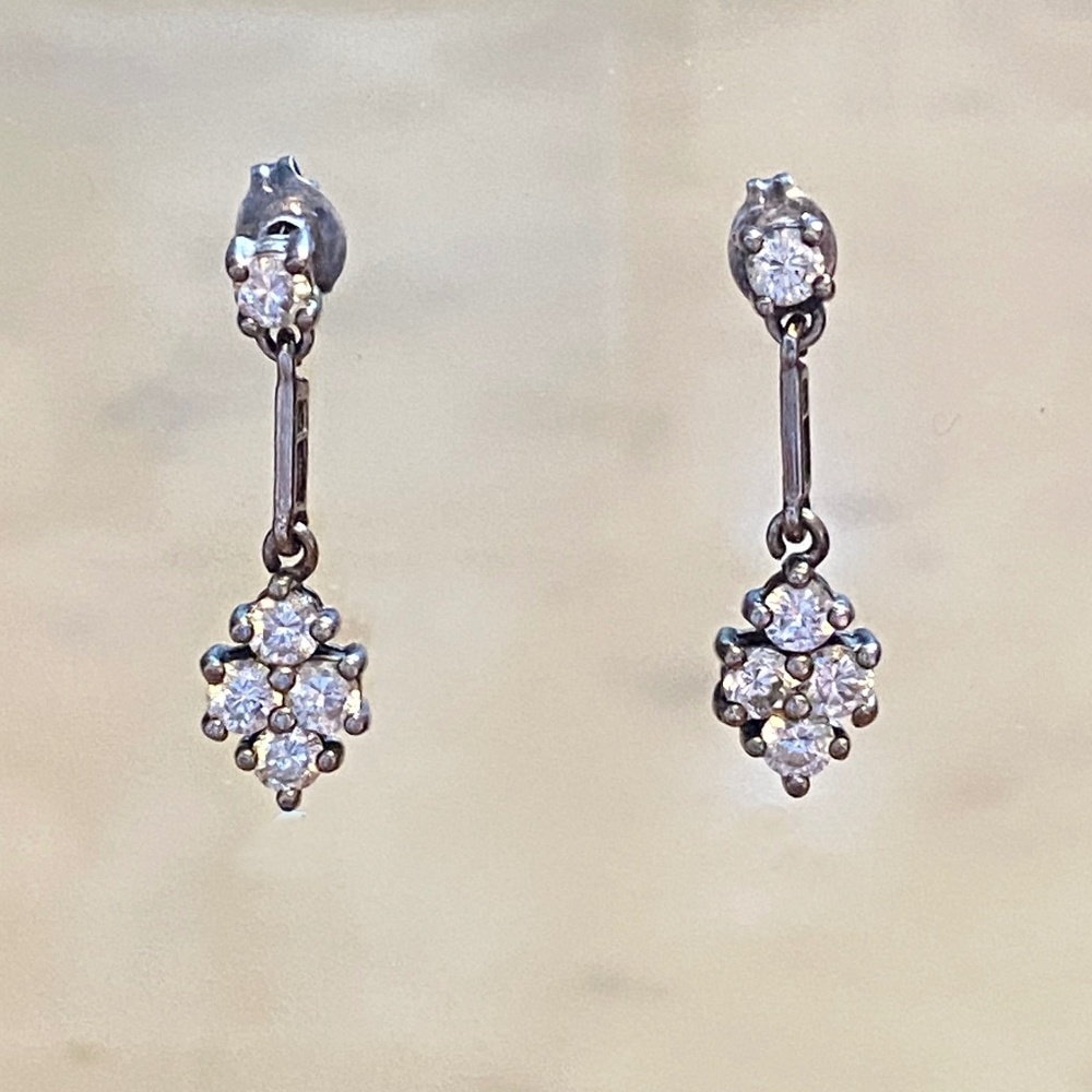 Sterling Silver Vintage Style Drop Cubic Zirconia Earrings Posts